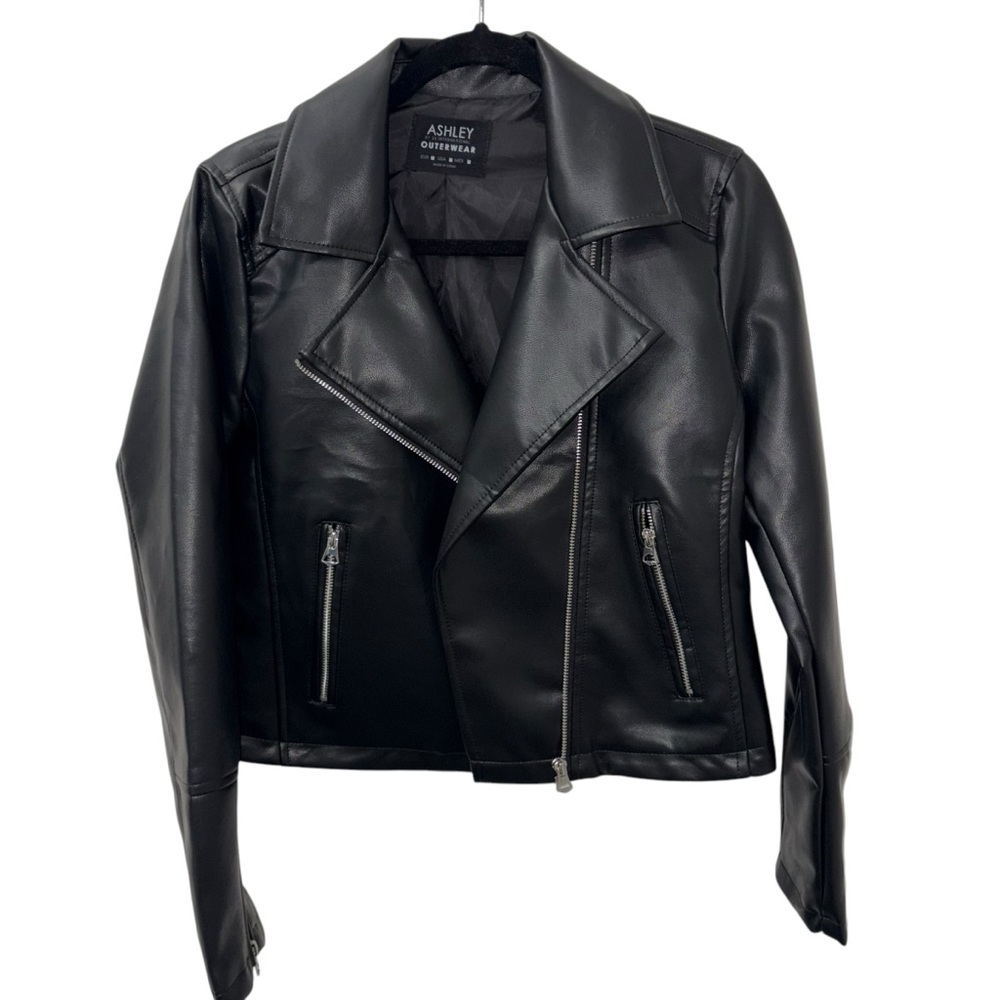New Ashley By 26 International Black Leather Moto Jacket size Medium